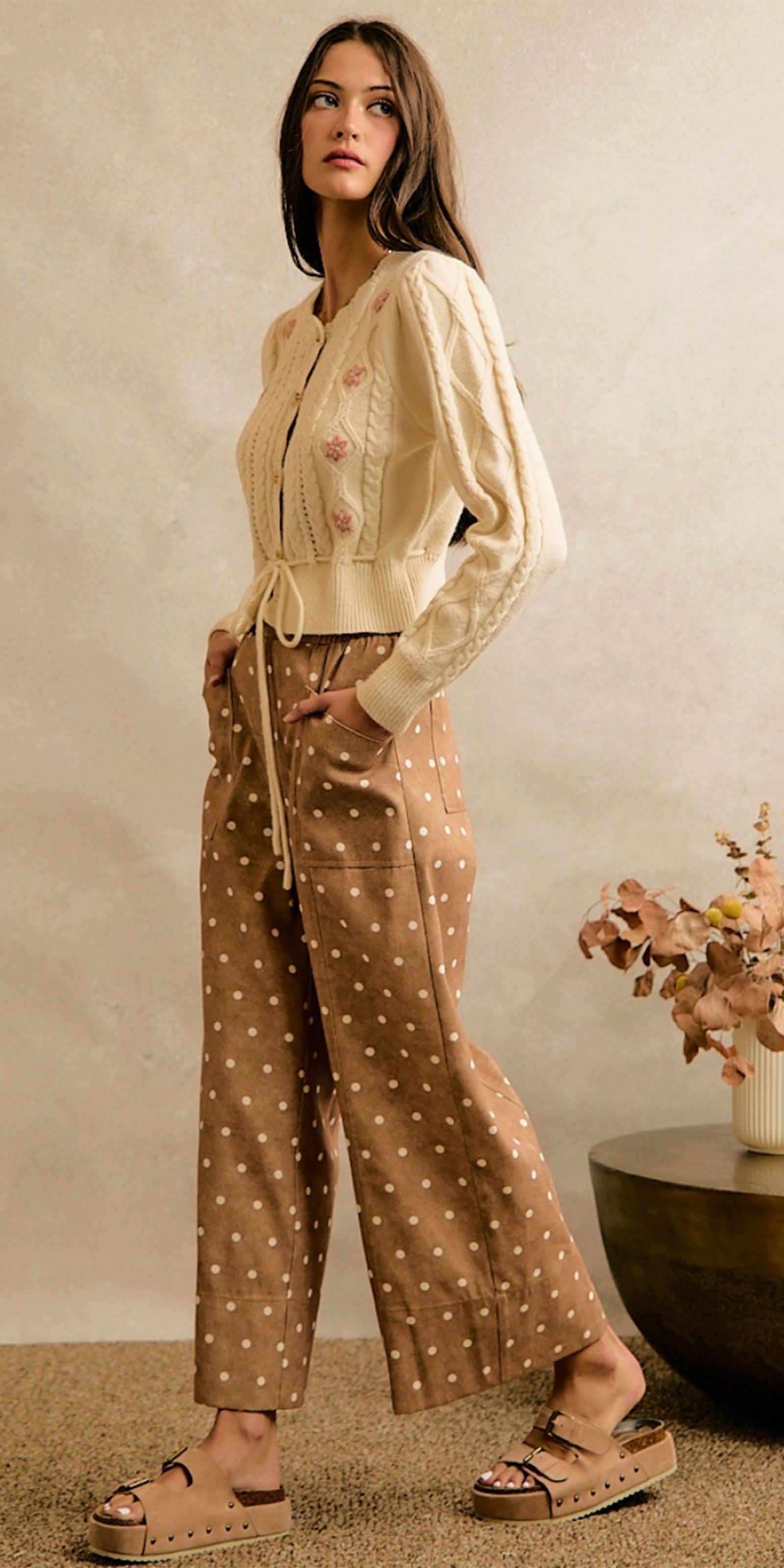 Polka Dot Drawstring Twill Pants