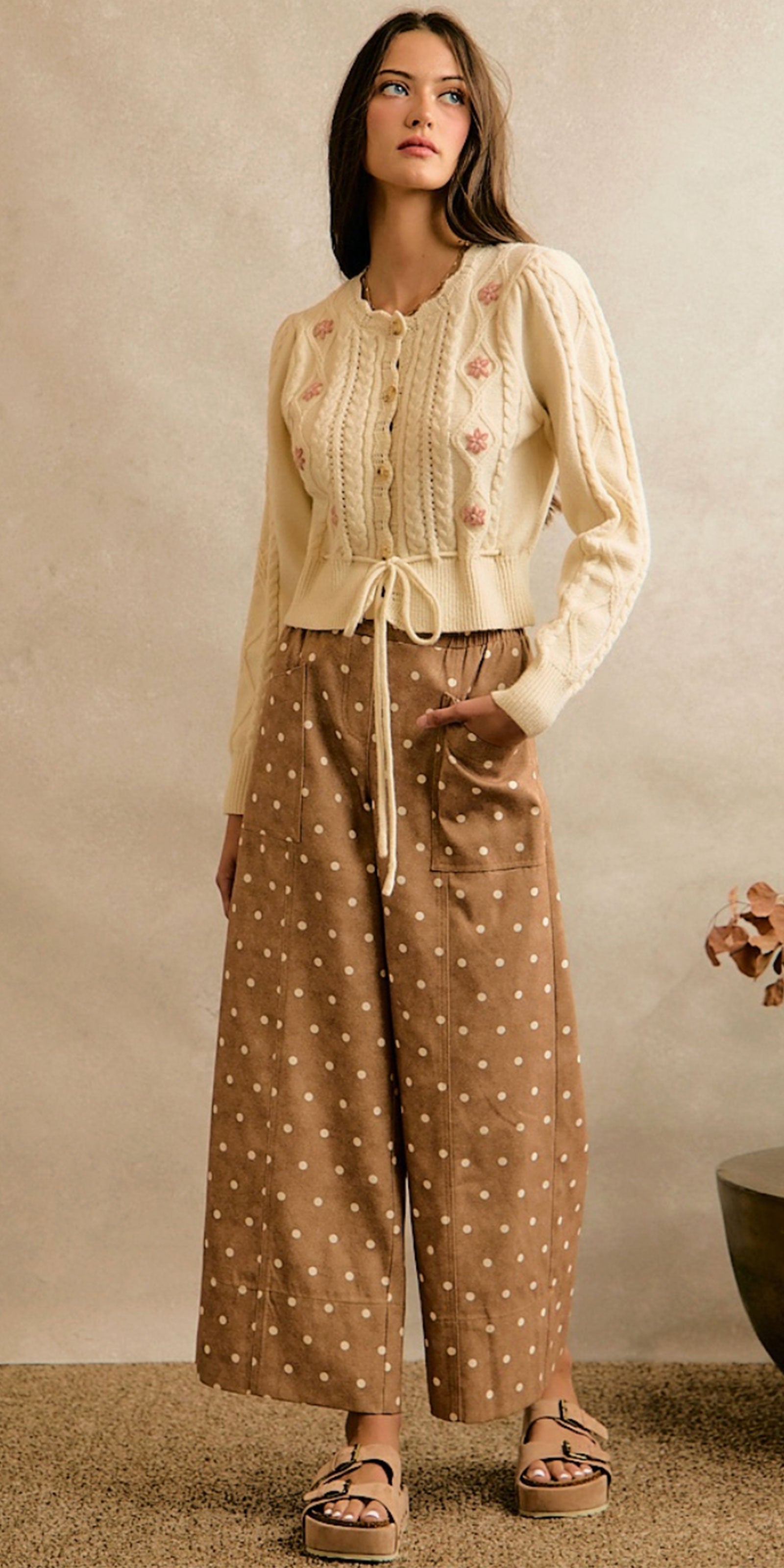 Polka Dot Drawstring Twill Pants