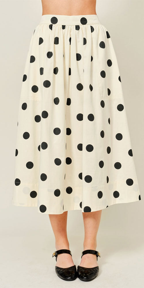 Full Cut Polka Dot Skirt, cream/black