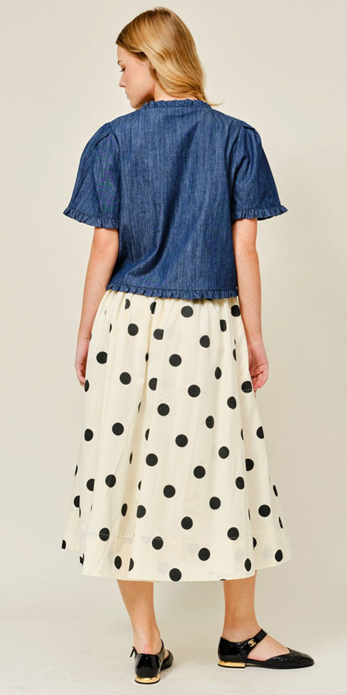 Full Cut Polka Dot Skirt, cream/black