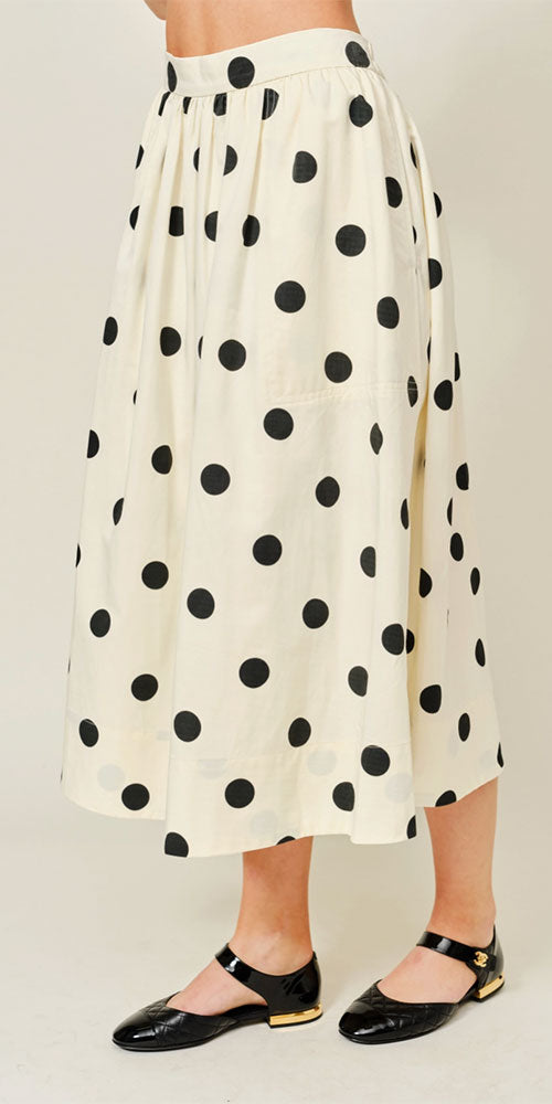 Full Cut Polka Dot Skirt, cream/black