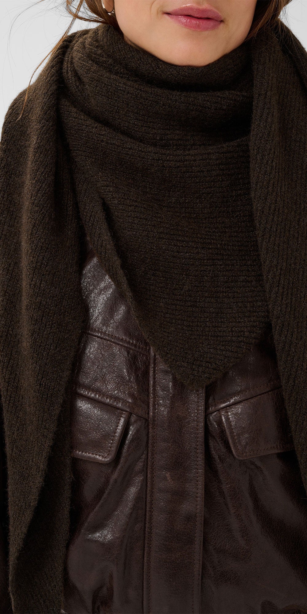 Saint Tropez Large Knit Triangle Scarf, brown