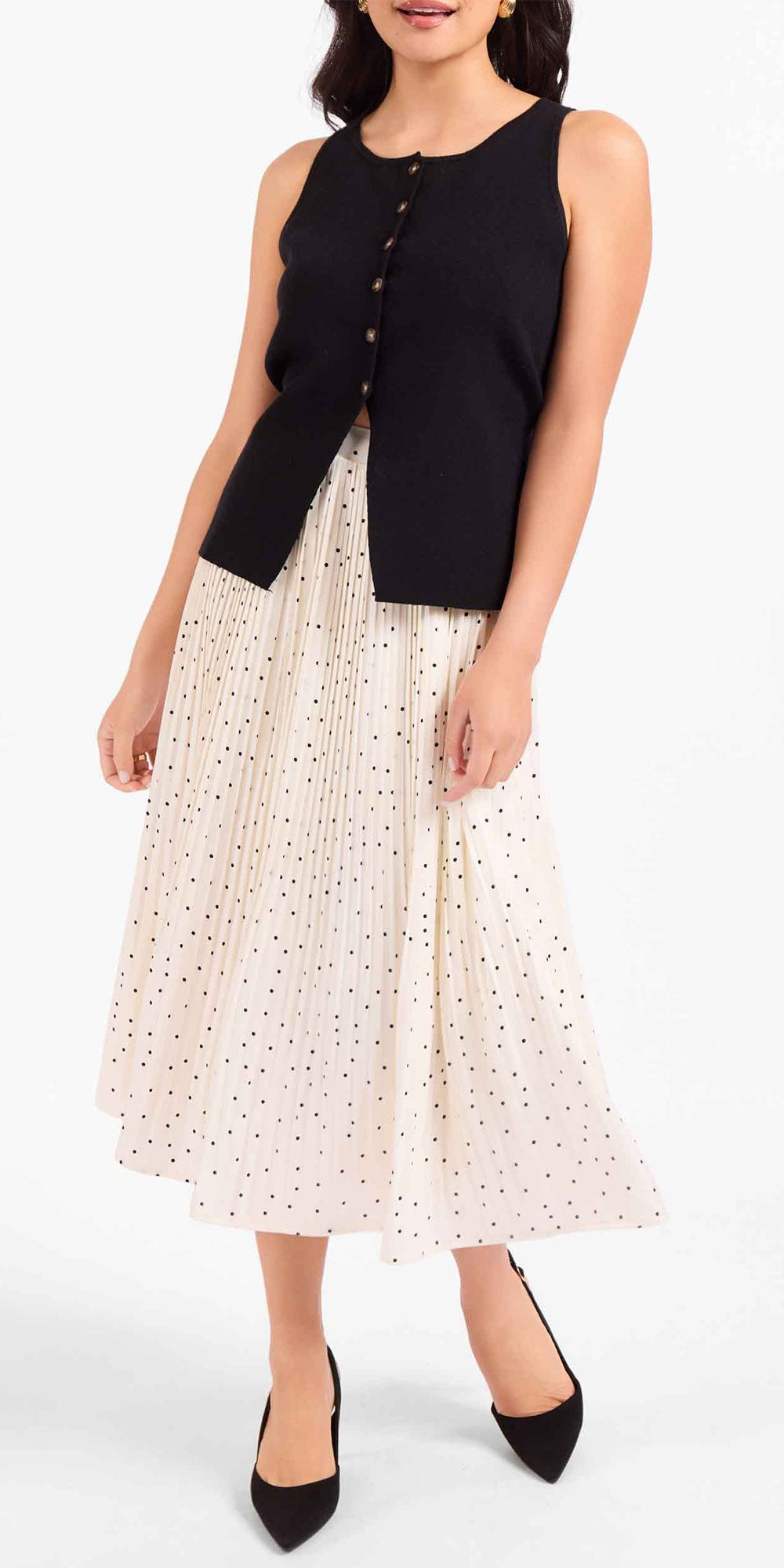 Sadie & Sage Pleated Midi Skirt, polka dot