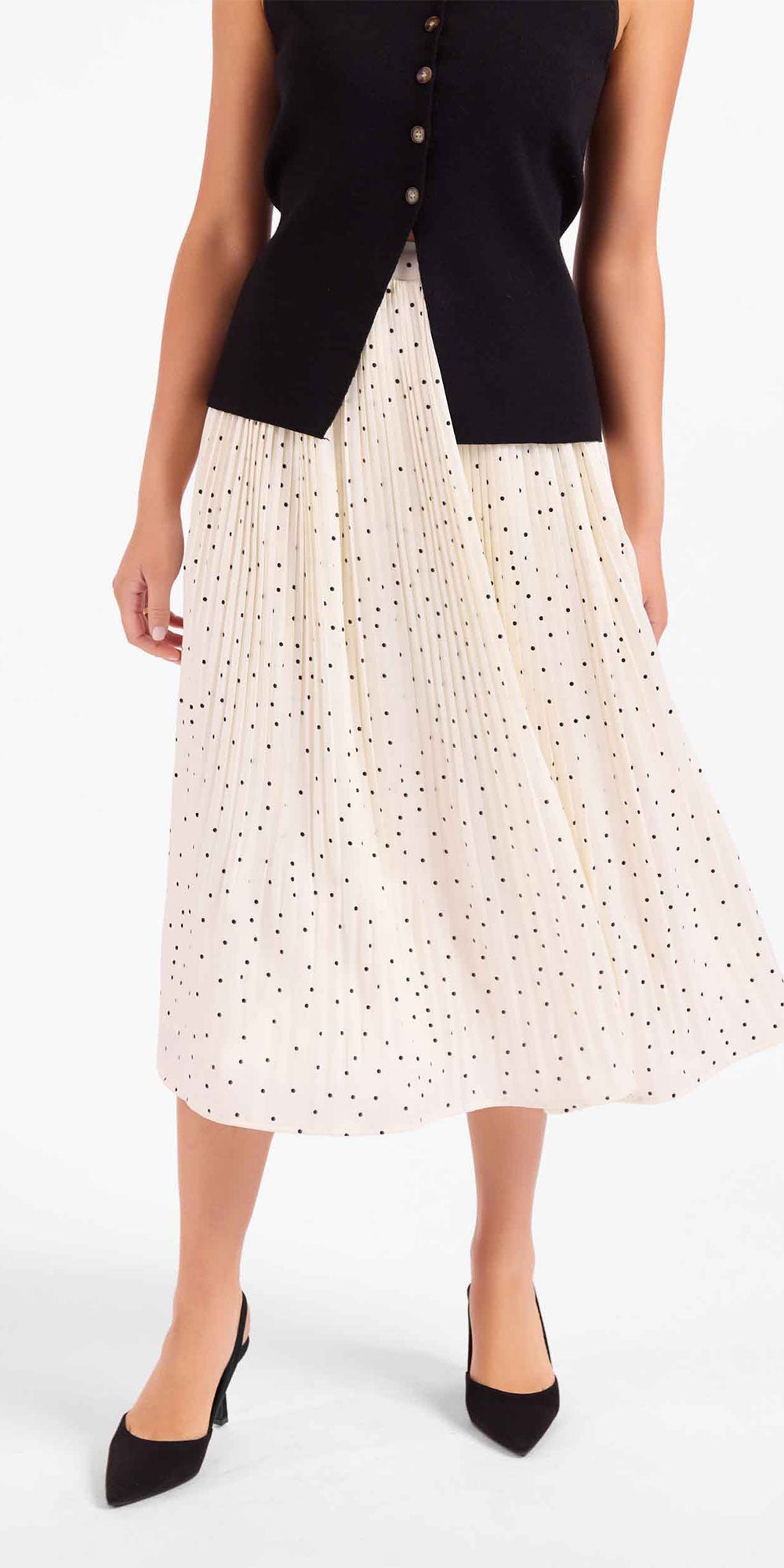 Sadie & Sage Pleated Midi Skirt, polka dot