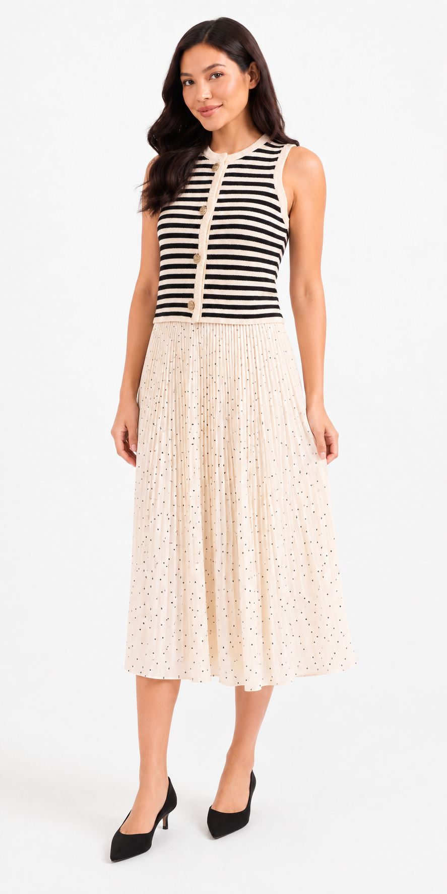 Sadie & Sage Pleated Midi Skirt, polka dot