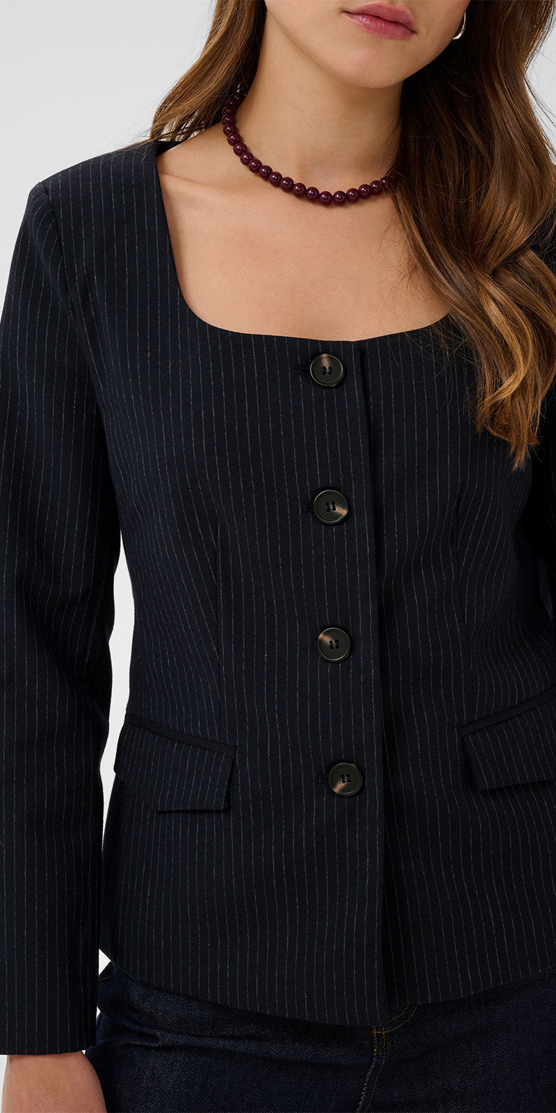 Saint Tropez Pinstripe Blazer, navy