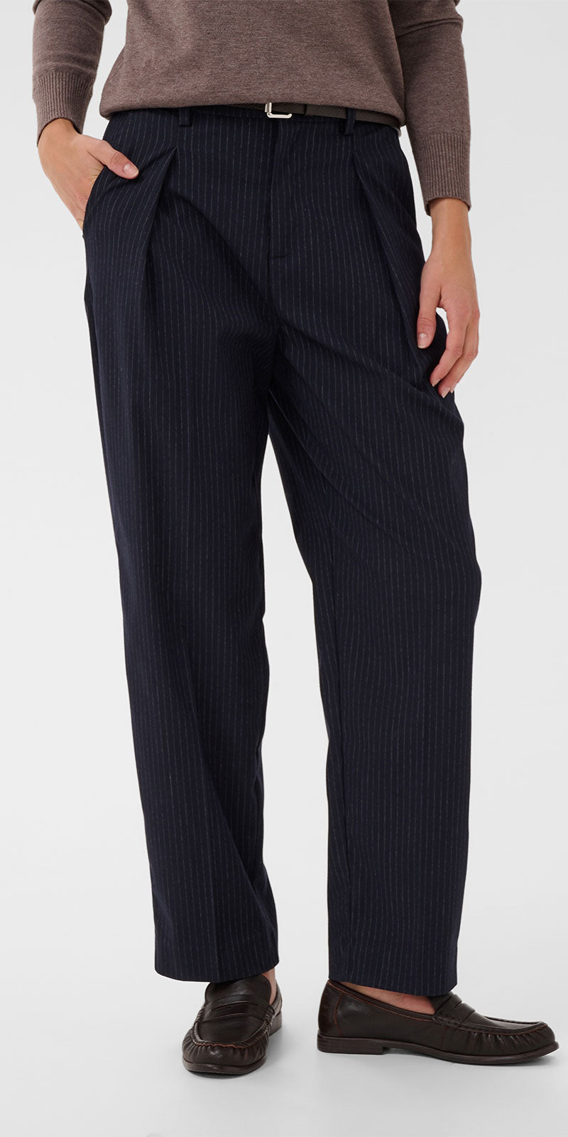 Saint Tropez Pinstripe Barrel Trousers, navy