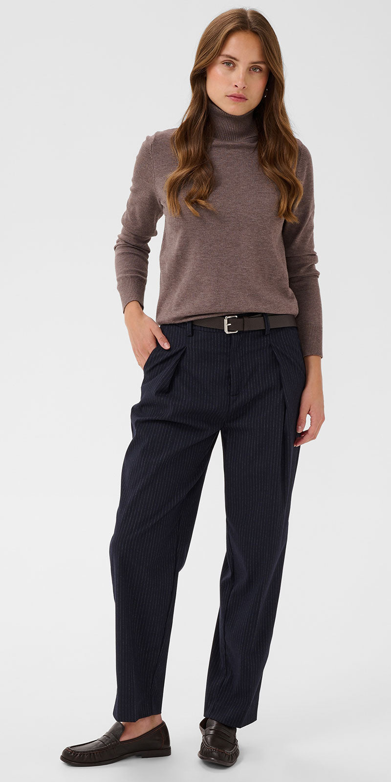 Saint Tropez Pinstripe Barrel Trousers, navy