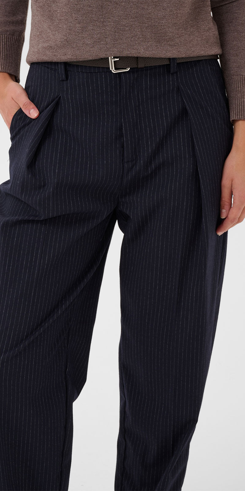Saint Tropez Pinstripe Barrel Trousers, navy