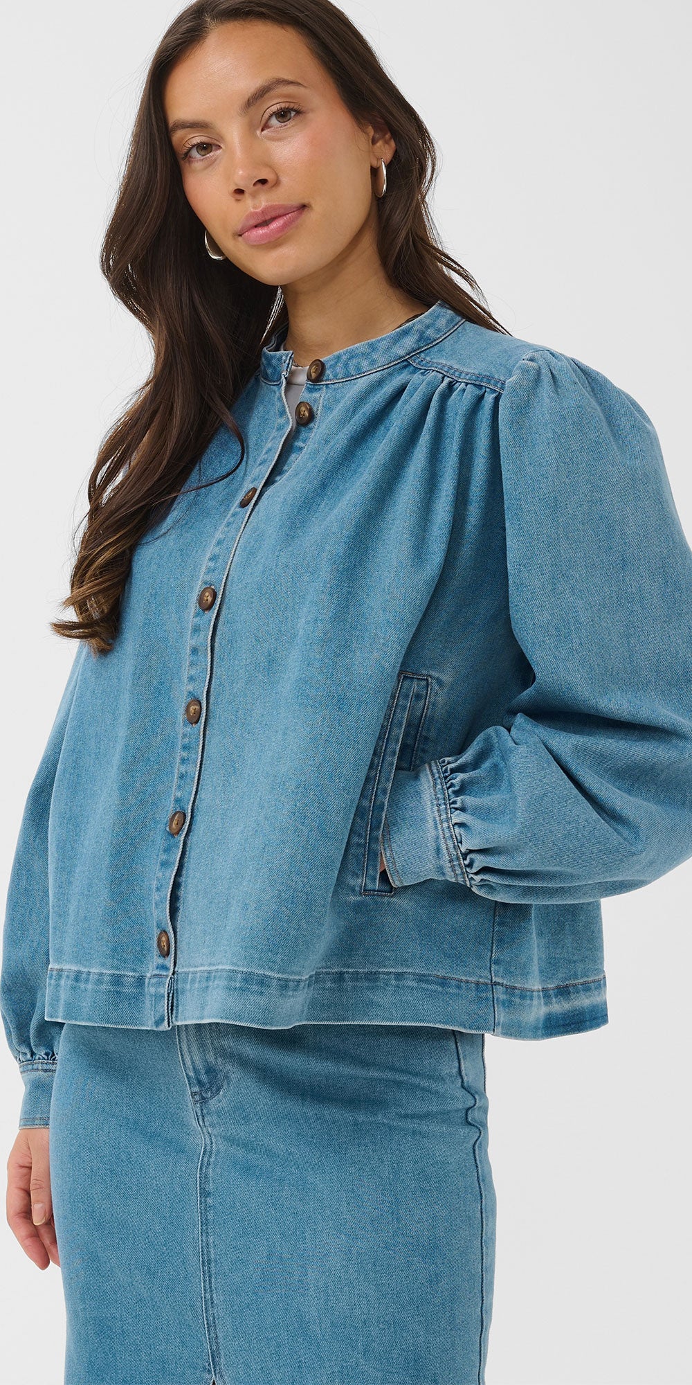 Saint Tropez Gathered Denim Swing Jacket