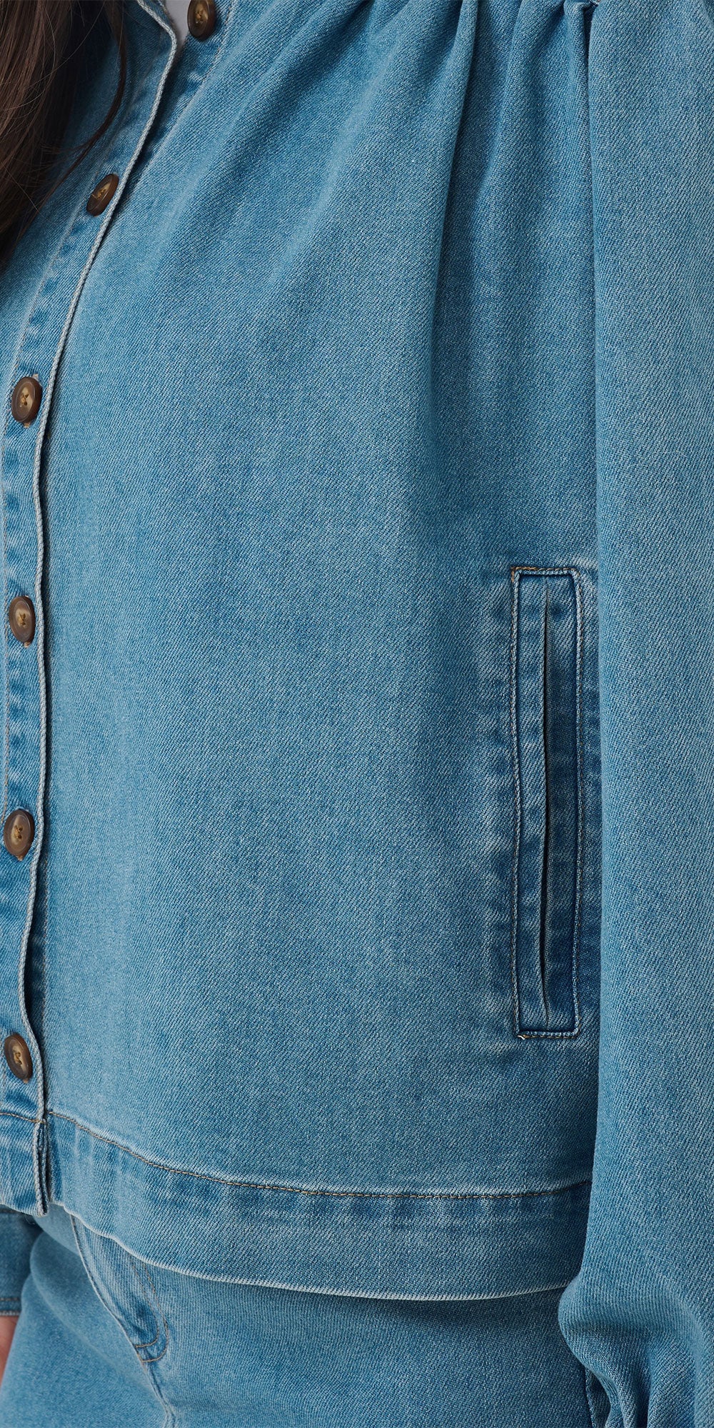 Saint Tropez Gathered Denim Swing Jacket