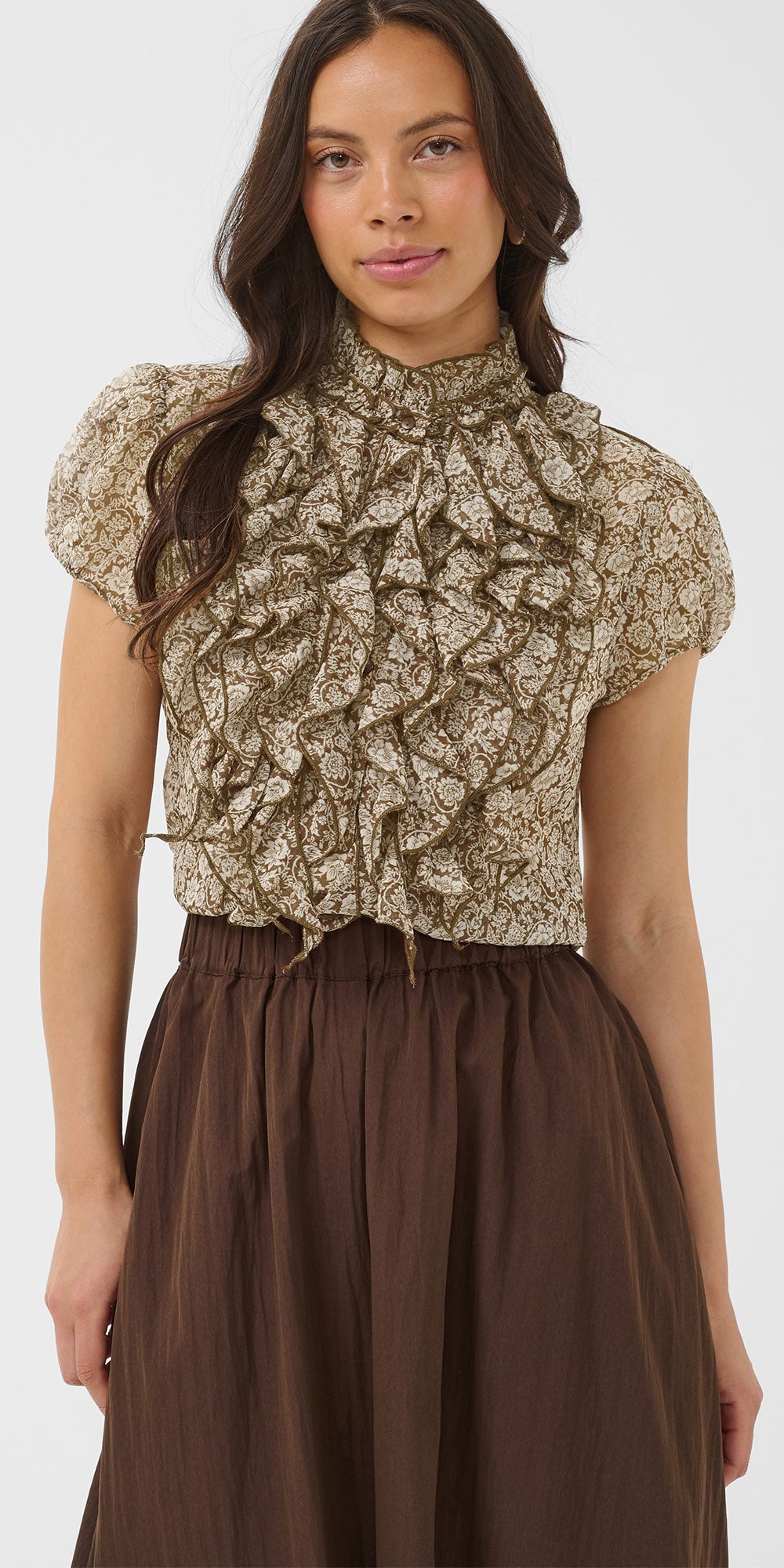 Saint Tropez Ruffle Blouse, earth flower