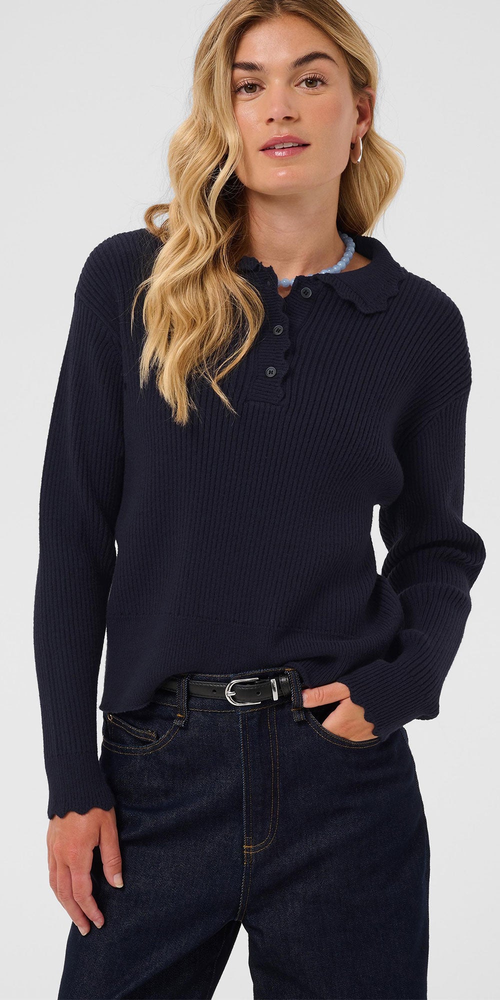 Saint Tropez Scallop Edge Polo, navy