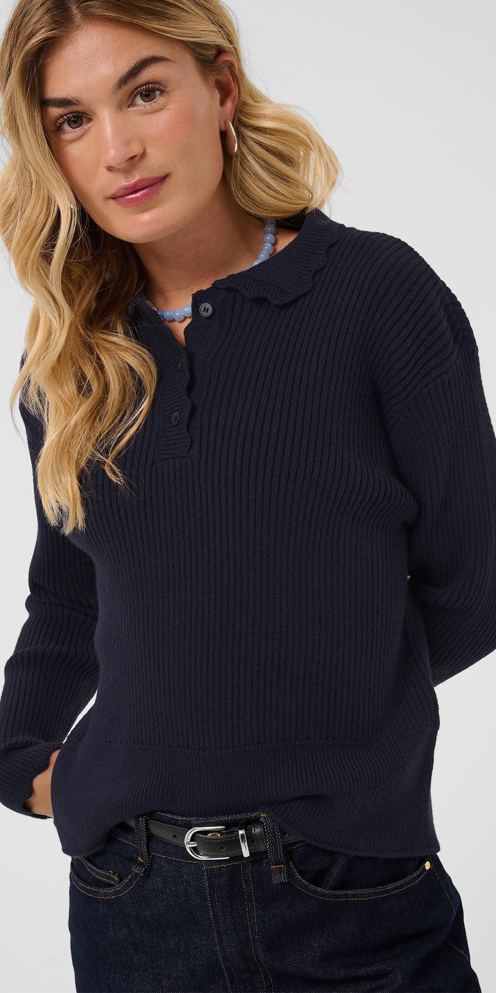 Saint Tropez Scallop Edge Polo, navy