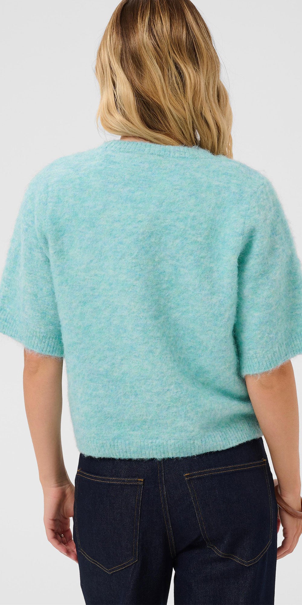 Saint Tropez Short Sleeve Sweater, aqua