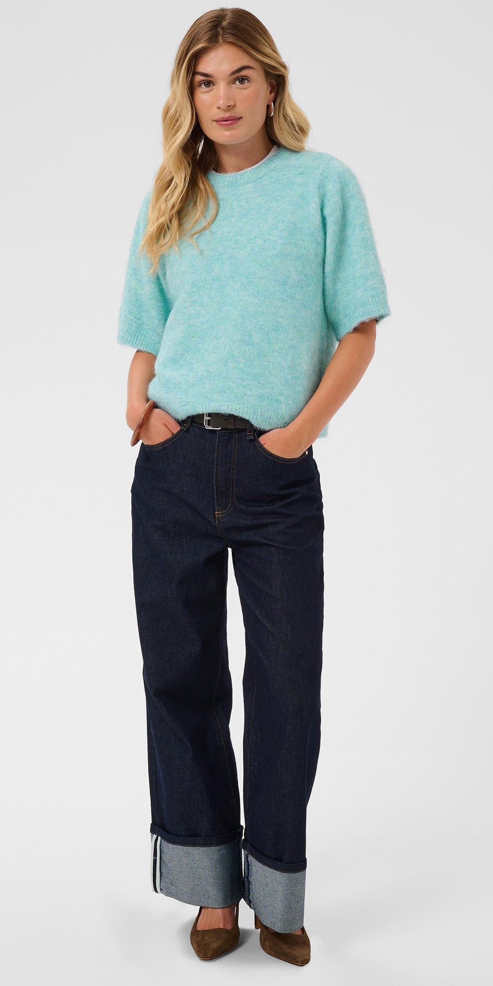 Saint Tropez Short Sleeve Sweater, aqua
