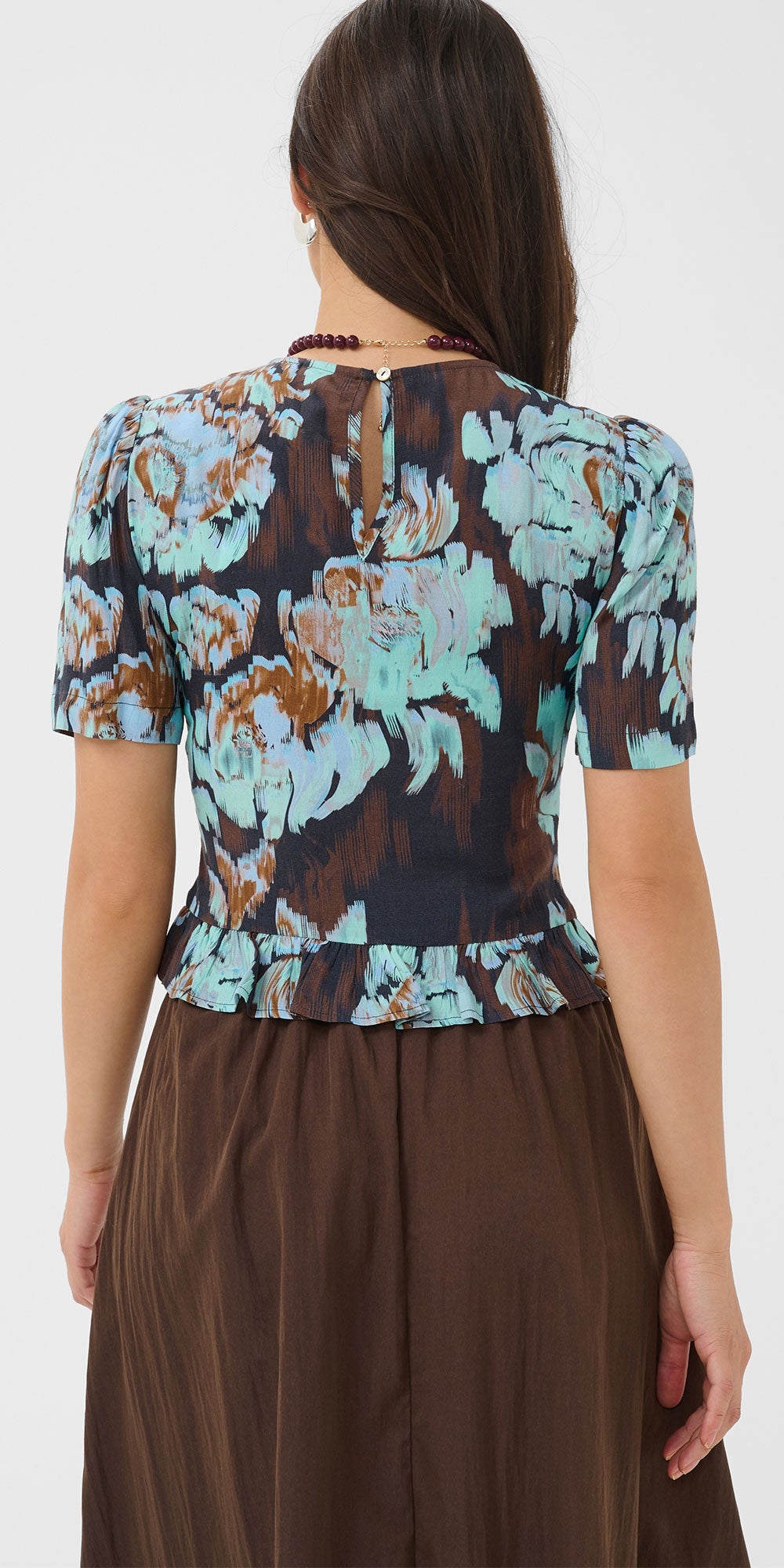 Saint Tropez Smocked Blouse, aqua/brown/navy