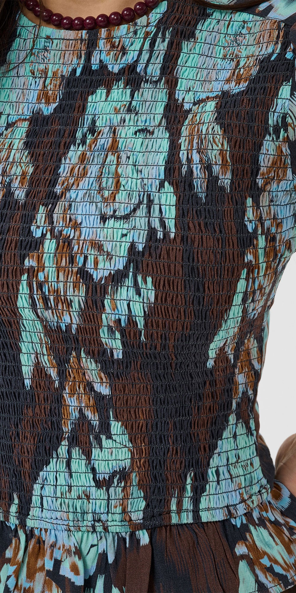 Saint Tropez Smocked Blouse, aqua/brown/navy