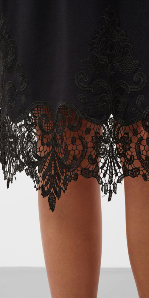 Soaked Lace Trimmed Midi Skirt, black
