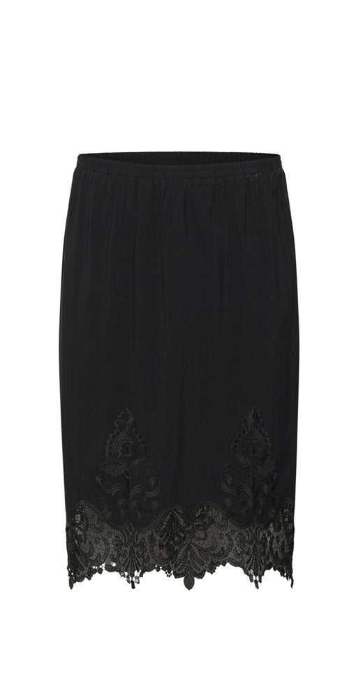 Soaked Lace Trimmed Midi Skirt, black