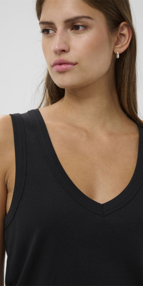 Soaked Fitted V-neck Tank, black