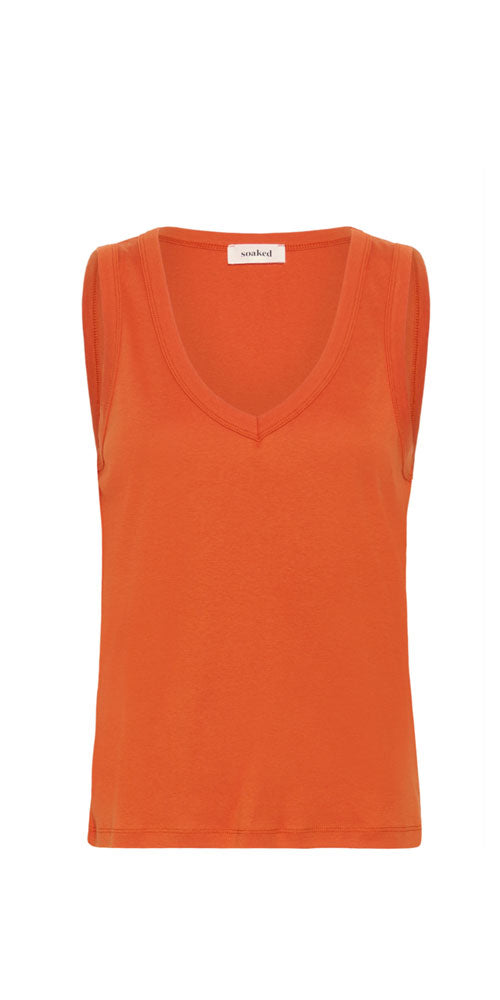 Soaked Fitted V-neck Tank, orange