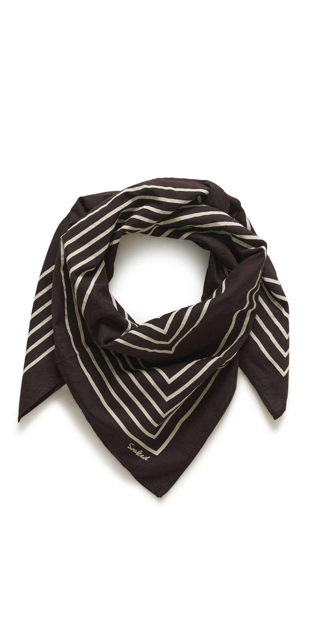 Soaked Geometric Cotton Scarf, brown/off-white