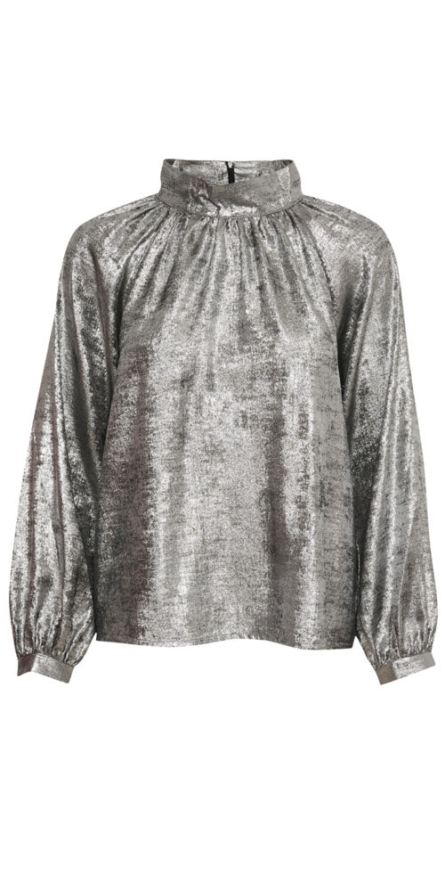 Soaked in Luxury Pleat Neck Blouse, silver