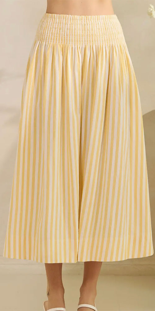 Striped Smocked Skirt, lemon yellow