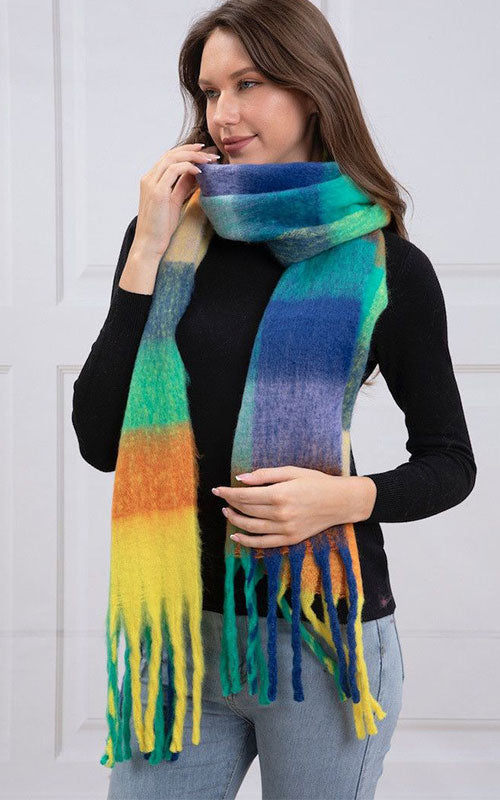Fuzzy Check Scarf, brights