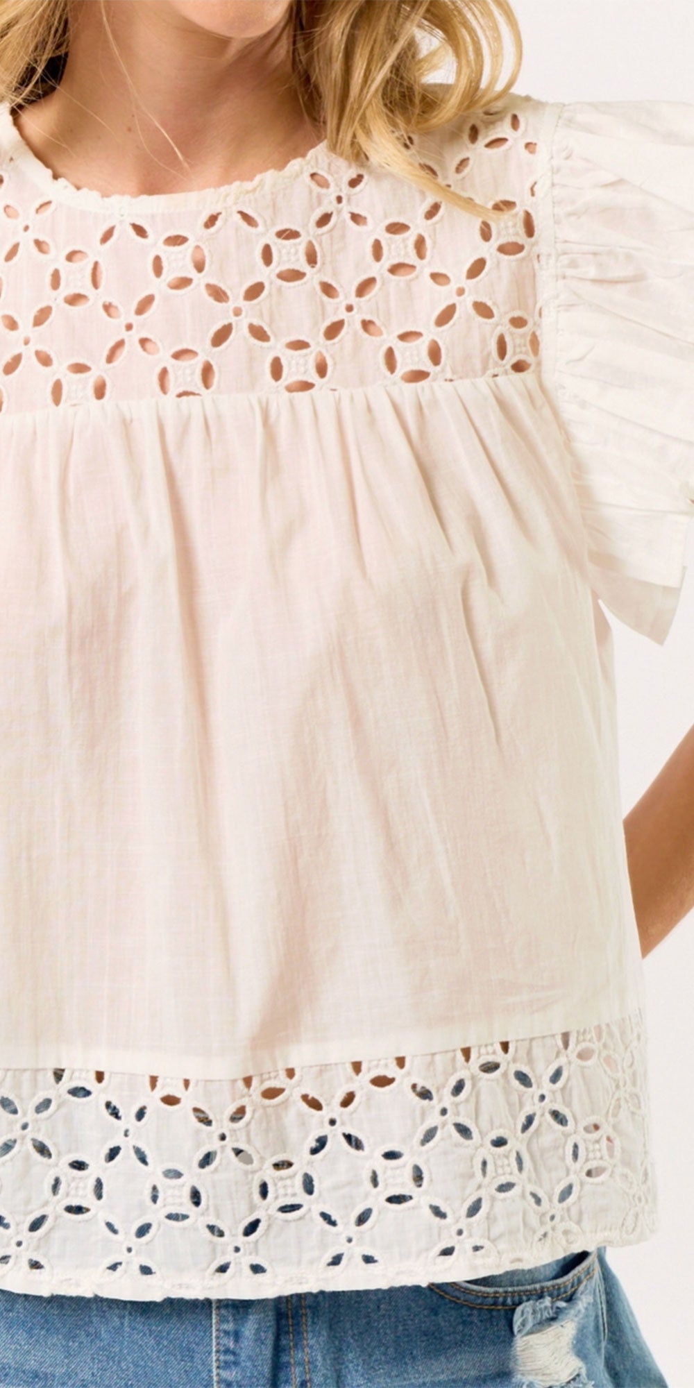 Eyelet Flutter Sleeve Top