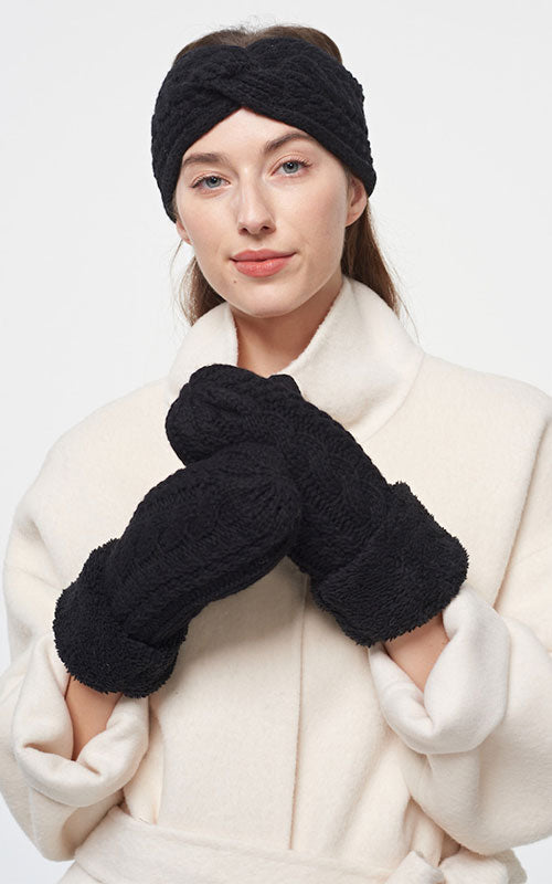 Chunky Cableknit Mitts, black