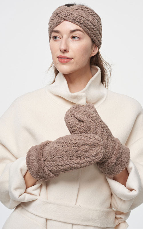 Chunky Cableknit Mitts, taupe