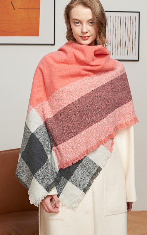 Giant Check Scarf, coral