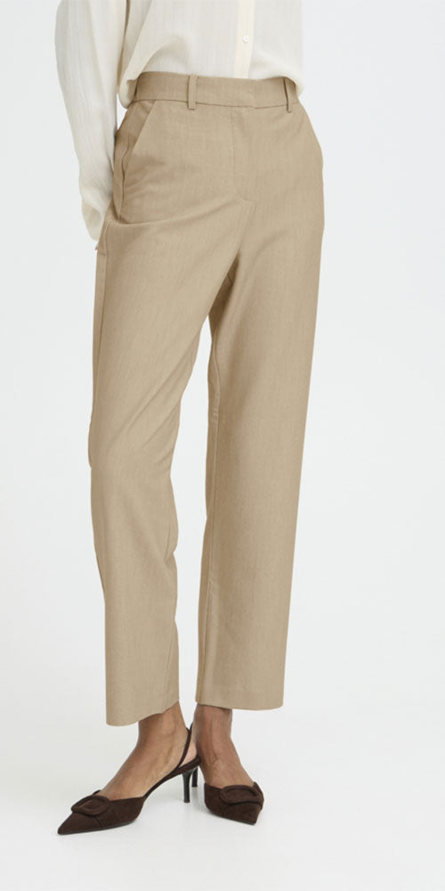 B.Young Straight Leg Cropped Trousers, hummus