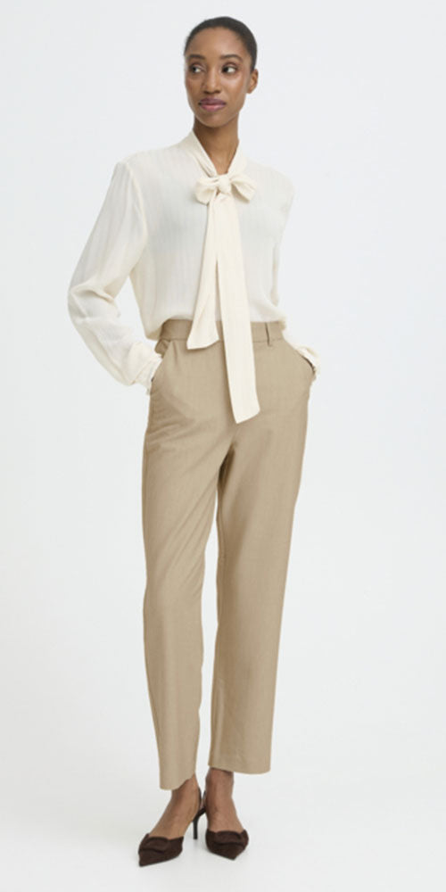 B.Young Straight Leg Cropped Trousers, hummus