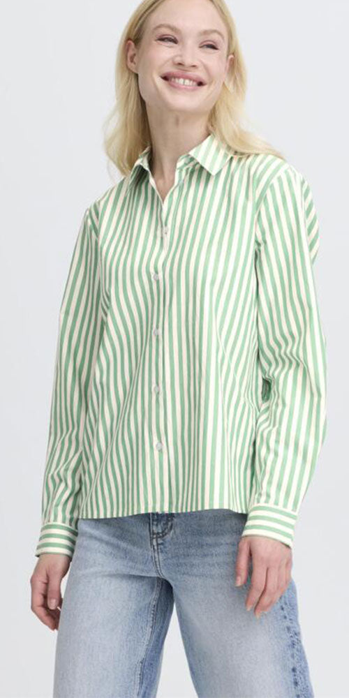 B.Young Button Up Shirt, green stripe