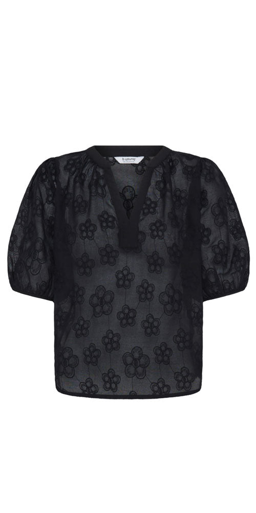 B.Young Cotton Organza Blouse, black flower