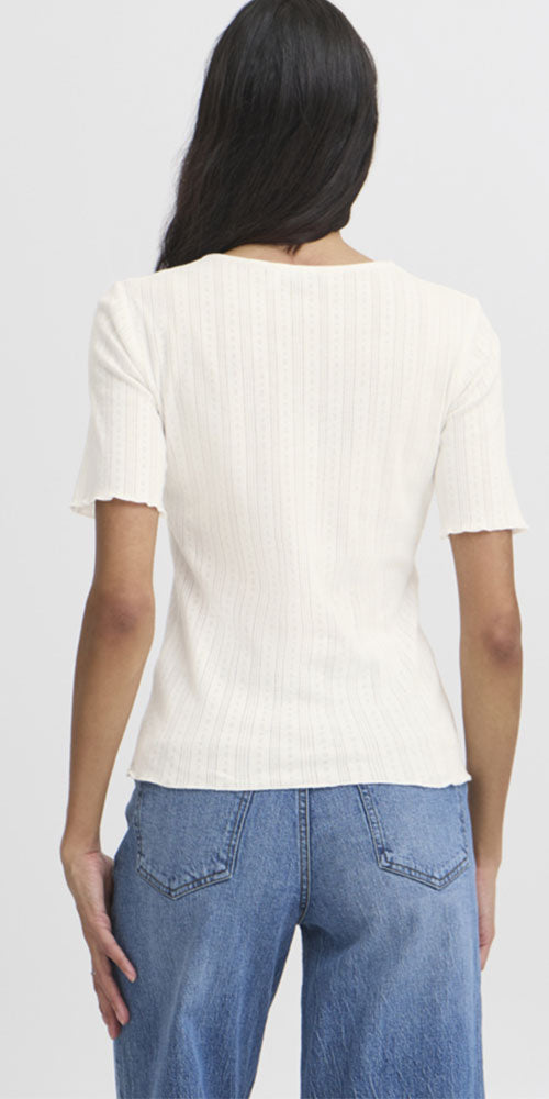 B.Young Fitted Lettuce Trim Top, off-white