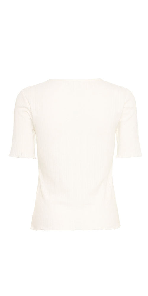 B.Young Fitted Lettuce Trim Top, off-white