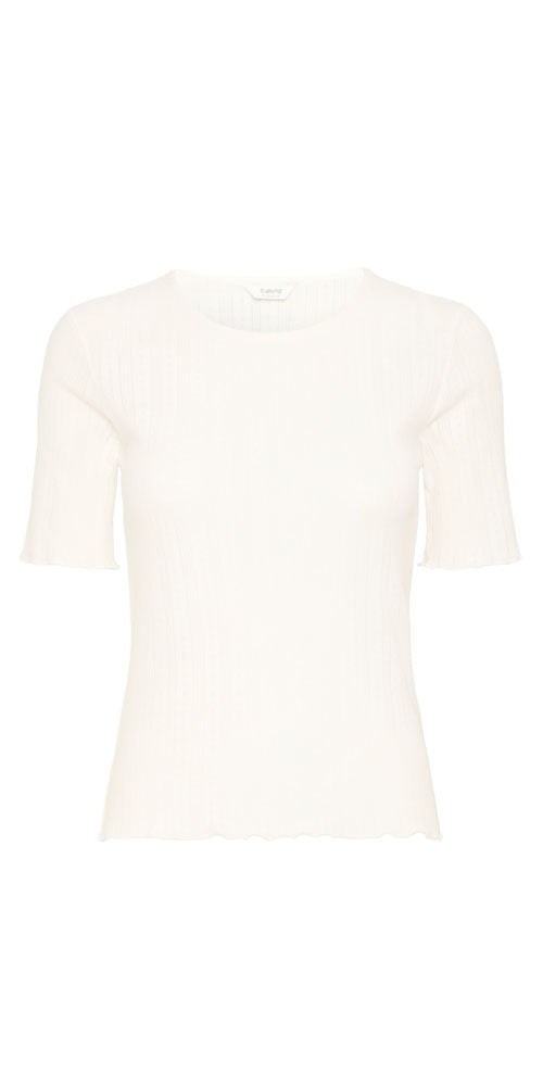 B.Young Fitted Lettuce Trim Top, off-white