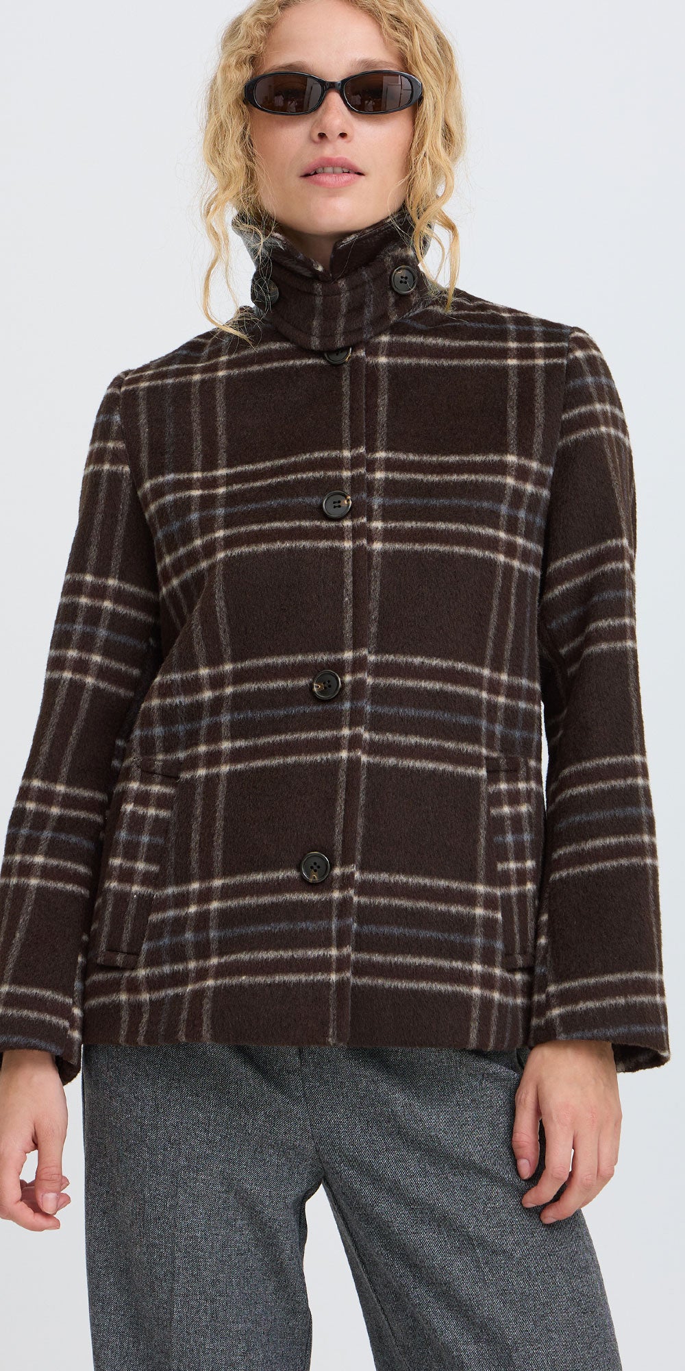 B.Young Brushed Plaid Coat