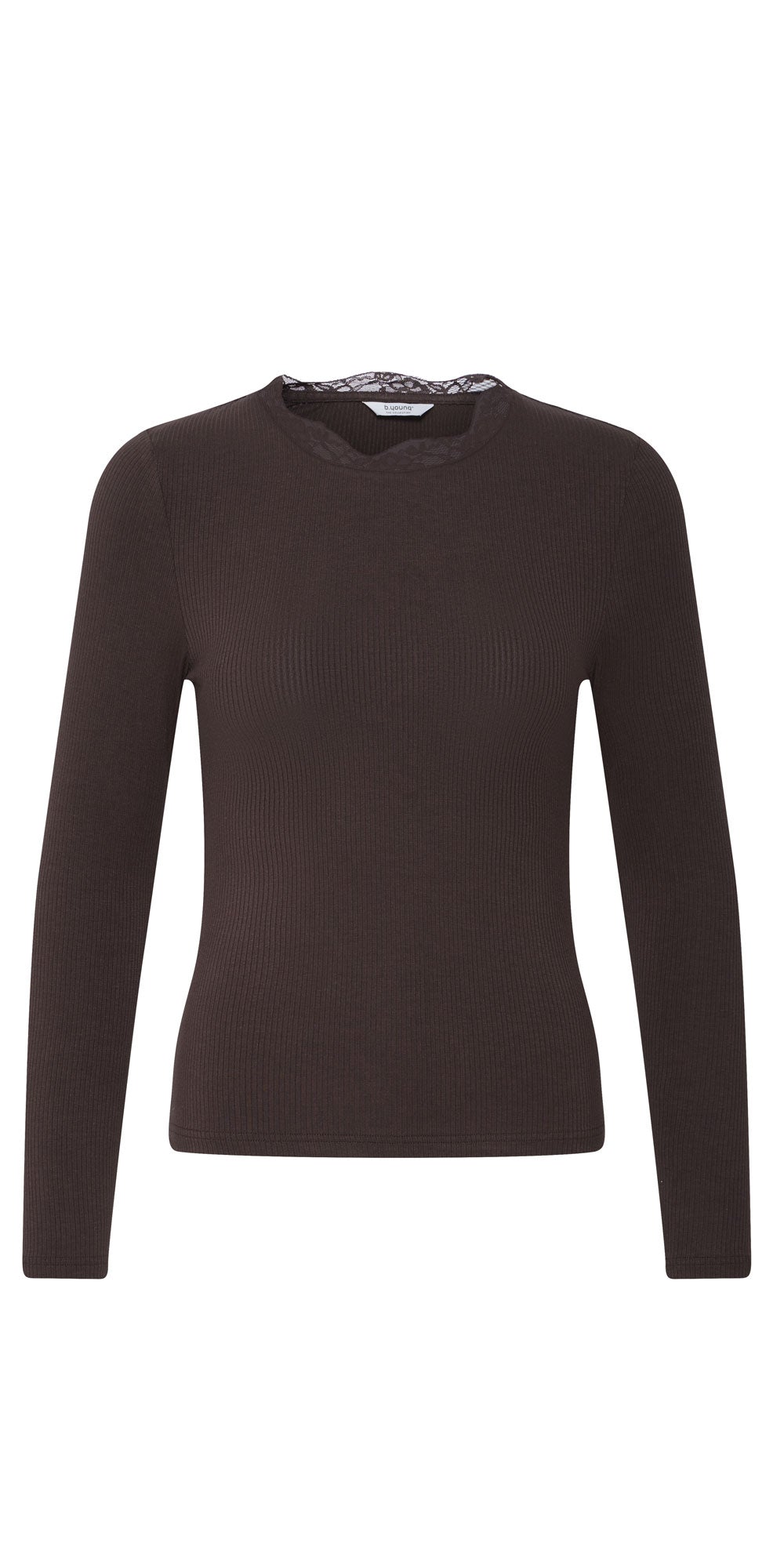 B.Young Lace Trim Ribbed Tee, chocolate brown