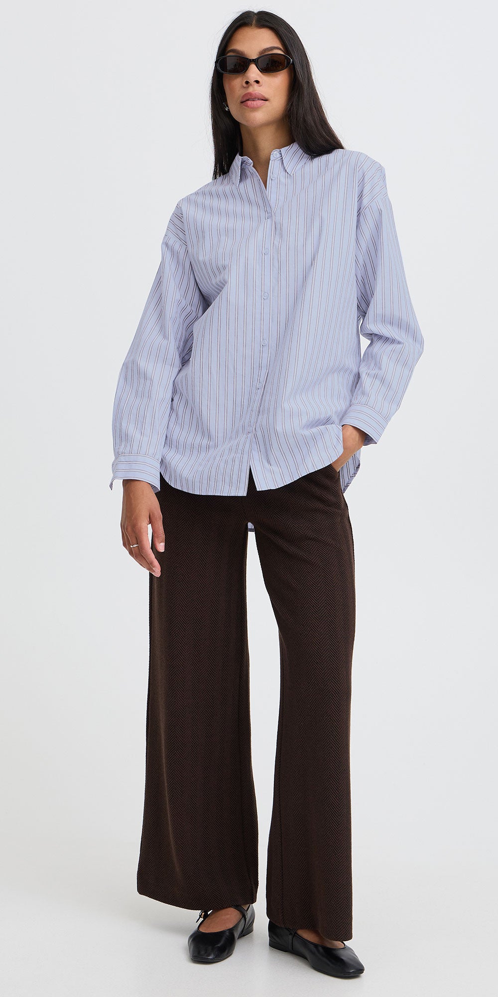 B.Young Striped Cotton Shirt, blue