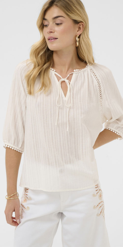 Cream Tie Detail Tunic Blouse, white
