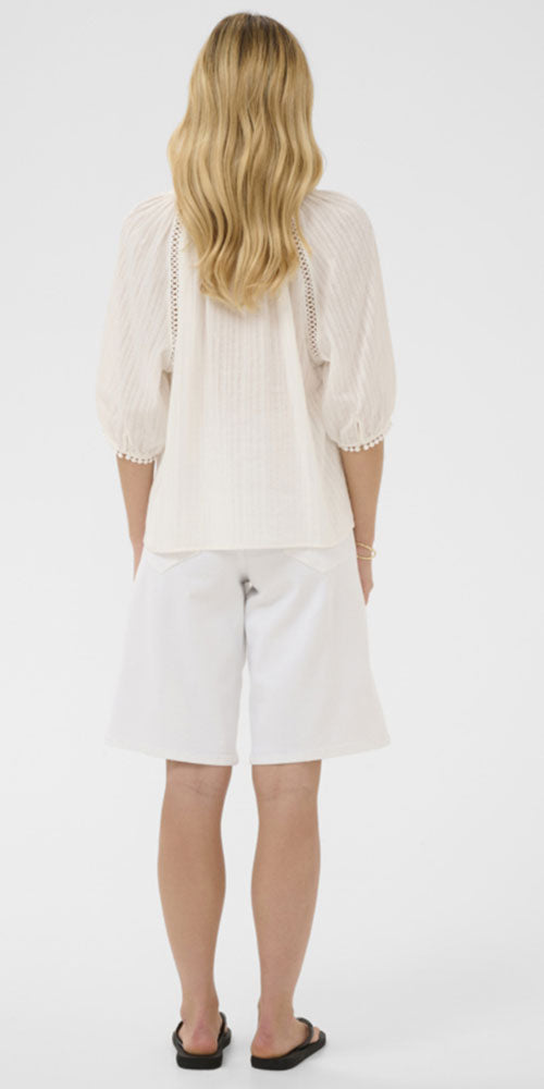 Cream Tie Detail Tunic Blouse, white