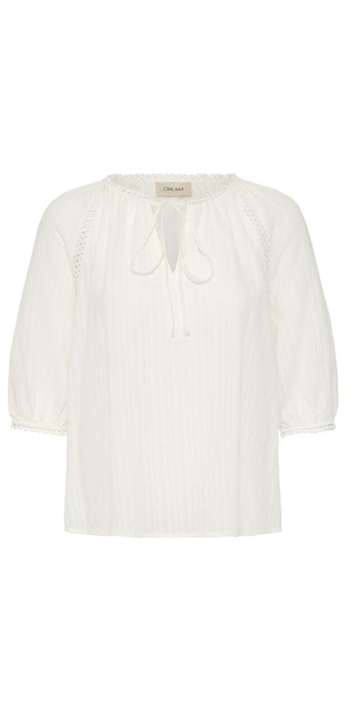 Cream Tie Detail Tunic Blouse, white