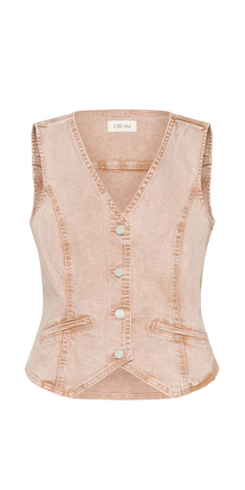 Cream Fitted Denim Vest, washed pink