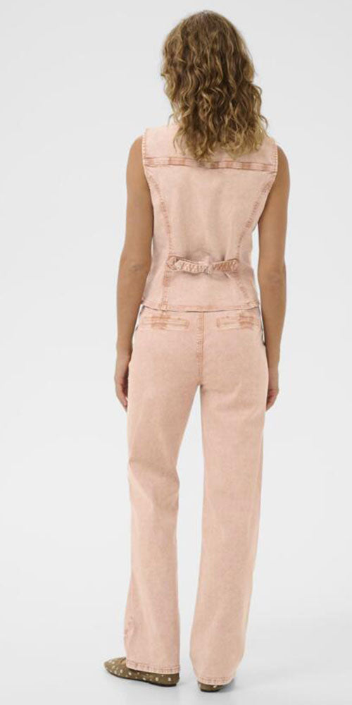 Cream Fitted Denim Vest, washed pink