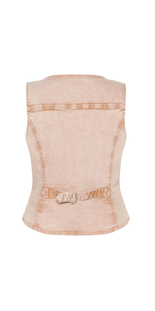 Cream Fitted Denim Vest, washed pink